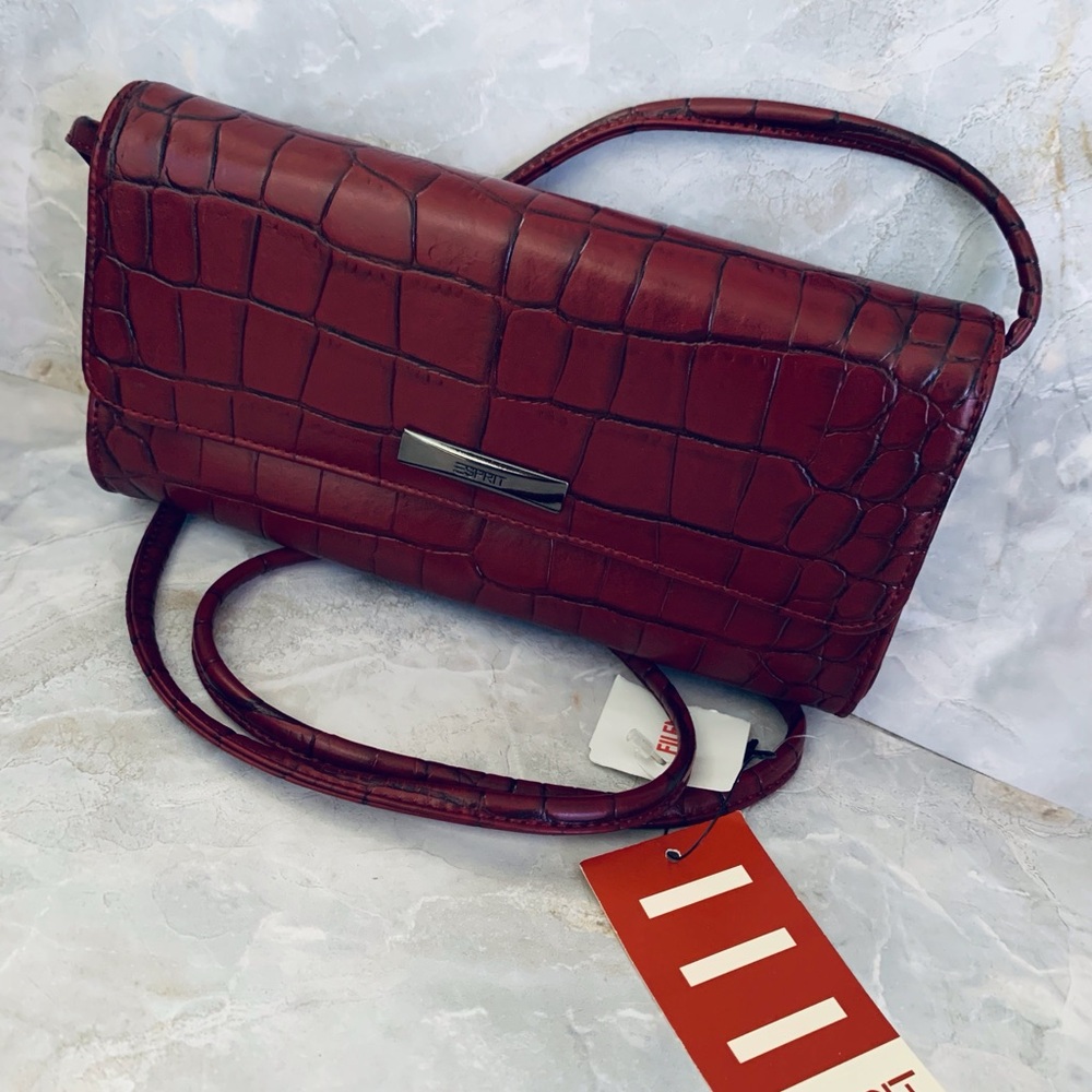 Esprit Burgundy Croc-Embossed Clutch Crossbody NWT